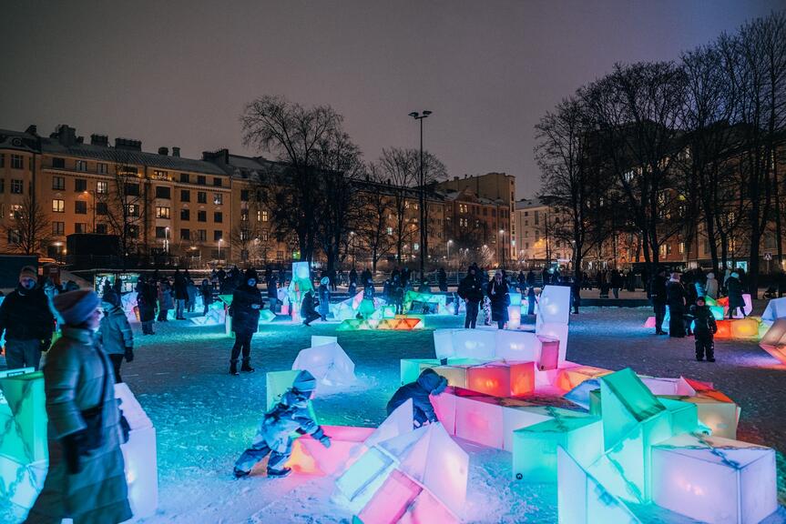 Light art work in the park.