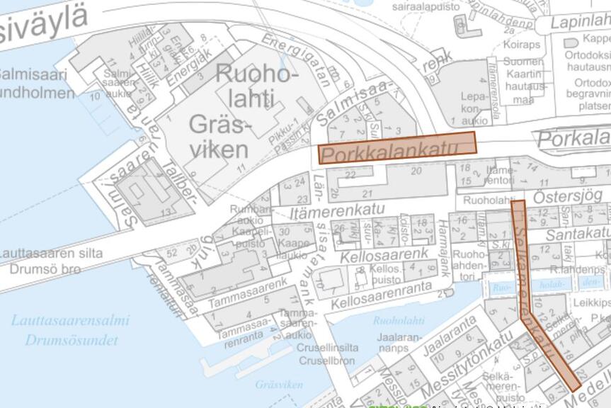 Work areas on a map.