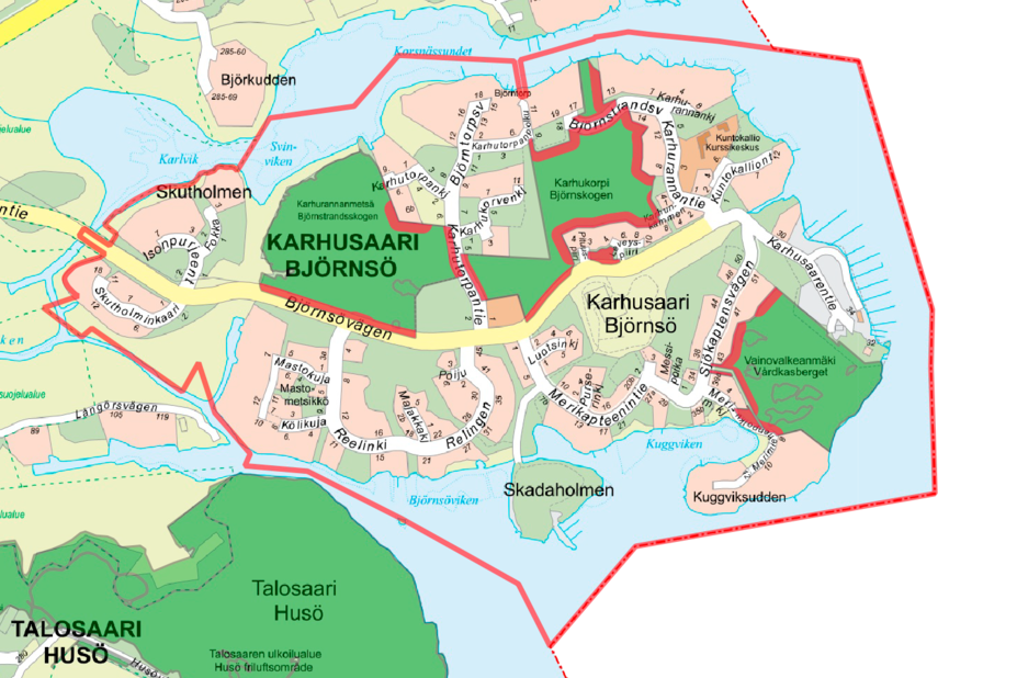 Karhusaaren työskentelyalue kartalla.