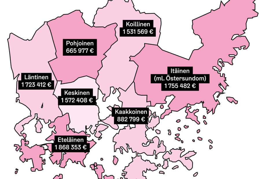 Kartta OmaStadin alueista.