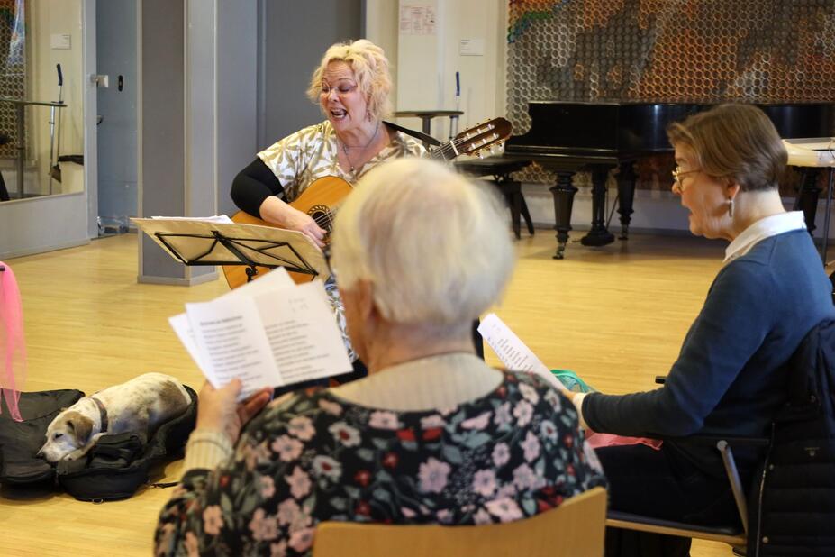 Palvelukeskuksen musiikkiryhmäläisiä laulamassa.