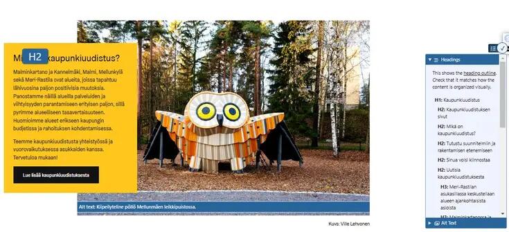 Kuvakaappaus editoria11y-lisäosasta sivulla.