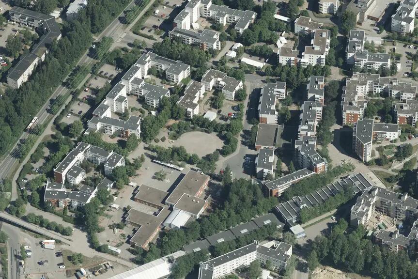 Ilmakuva kerrostaloalueesta.